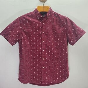 Cactus Burgundy Anchor Print Button Down Slim Fit 100% Cotton Shirt